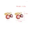 Stud Earrings Love & Annie Cherry Blooms Flowers For Women Fashion Fruit Gold Color CZ Lady