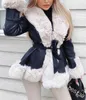 Vrouwen Leer Kunstleer Vrouwen Mode Stropdas Riem Hoge Taille Korte Jassen Winter PU Leren Jassen Vrouwelijke Dame Elegante Zijzakken Warme Faux Fur Jassen HKD230808