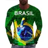 Мужские рубашки T 2023 Осень Mens Vintage Brazil Flag Flag с длинным рукавом мода Harajuku Этническая печать Brasil Tee