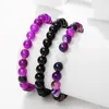 Pulseiras de link 3 pçs/conjunto Yoga Chakra Casal Reiki Cura Natural Roxo Ágata Cristal Pulseira Para Mulheres Homens Artesanal Stretch Jóias