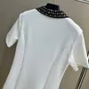 Abiti casual di base designer Estate New Celebrity Style Temperamento Età ridotta Risvolto con borchie Perline Diamante ad acqua Cerniera Polo Abito a maniche corte OK2H