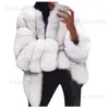 Damie Faux Fur Płaszcze płaszcze Winterjacket Kobiety plus rozmiar krótki płaszcz ciepły futrzany długi rękaw T230808