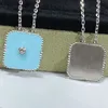 Bleu Céramique Trèfle À Quatre Feuilles Diamante Collier Femmes Vintage Designer 925 Chaîne En Argent Chic À La Mode De Luxe Bijoux Paquet Avec Boîte