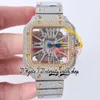 SF TWF0029 Zwitsers Ronda 4S20 Quartz Mens Watch Volledig Iced Out Big Diamonds Yellow Gold Bezel Romeinse Markers Skelet Diamant Dial St255U