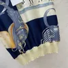 Summer Designer Knit T Shirt Kobiet Bluzka 19 mm 100% jedwabny Twill Patchwork Carriaing Pasek wydrukowany szyja załoga pullover krótkie rękawie skoczki damskie tshirts