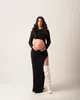 Maternity Dresses Maternity Dresses For Photo Shoot Pregnancy Woman Cut Out Bodycon Maxi Long Slim-fit Skirt With Side Gown Photography Clothes HKD230808