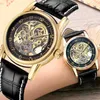 Relógios de pulso Clássicos Vintage Relógios Masculinos Relógio Esqueleto Masculino Aço Inoxidável Caixa Dourada Top Automático Relógios Mecânicos
