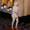 Işıltılı şeffaf bodysuit khloe Kardashian ilham gören görüş gören bel kesim kuşağı cilt-sıkı örgü tam balık ağ vücut stokları y200106 t230808