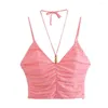 Women's Tanks UNIZERA 2023 Summerklänning rosa mångsidig kamisollinne blandning veckade toppkvinnor 8041709