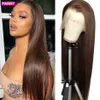 Human Chignons MARRYU Chocolate Brown HD Lace Frontal Wig Malaysia Straight Hair Wigs Colored ISEE 13x4 230807