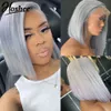 13x4 Silver Grey Short Bob Human Hair Wigs For Women Brazilian HD Transparent Straight Glueless Synthetic Lace Frontal Wig