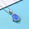 Pendanthalsband Vitblå opal hand av Fatima Hamsa halsband Luxury Female Silver Color Box Chains Crystal Jewelry Gift
