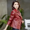 Femmes en cuir simili cuir 6XL grande taille veste en cuir femme nouveau 2023 automne printemps femmes Moto motard manteau vin rouge noir PU cuir fermeture éclair vêtements d'extérieur HKD230808