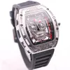 Specjalny styl Boyuheng Quartz Baterry 43 mm Diamond Pusty Hollow Skull Skulon Cheleton Dial Mens Watches Tranneau Hardlex WR2579