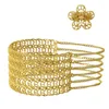 Necklace Earrings Set Opening Copper Bracelet Ring Dubai Bride Plating Sand Gold Hollow Mesh Chain Tassel Handpiece