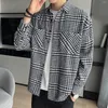 Męskie koszule męskie Męskie koszulę w paski Modna Modna Plaid Owczesna swetra bluzka streetwearu z długimi rękawem z podwójnymi kieszeniami