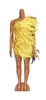 ステージウェア女性ノースリーブコンサート衣装ショーガールサンバカーニバルコスチュームフェアリードレスイエローフェザーミニストレッチドレス