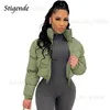 Womens Down Parkas Stigende Cotton Padded Coat Women Patchwork Puffer Parka Outwear Solid Color Winter Warm Zipper Crop Top Jacket Chaqueta Mujer 221007 T230808