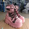 Buty różowe punkowe kobiety buty platforma zamka lady buty gruby na wysokim obcasach kostki but lodowy klin butów żeńskie buty dla kobiet 230807