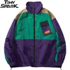 Men's Jackets Men Hip Hop Streetwear Jacket Coat Retro Color Block Patchwork Harajuku Jacket Windbreaker Oversized Track Jacket Pocket Autumn 230807