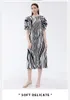 P0080# EAEOVNI Summer Women's Dress Zebra Fold Loose Lantern Sleeved Girl Long Skirt Printed Short Sleeves