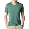 Camisetas masculinas Mulberry Silk 2023 Verão decote em V Fino Multicolor Juventude Versão Coreana Tendência Solta Manga Curta Tops Camisetas