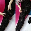 Kvinnors leggings plus size paljett svart hög midja elastisk glitter snäv höst vinter tjocka varma fitness byxor penna byxor