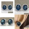 Orecchino con zaffiro tondo blu delicato per le donne 925 Fl pavimentato lucido Cz Stone Orecchini dichiarazione di bellezza regalo Jewelrystud D Dhgarden Dhddn