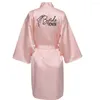 Women's Sleepwear Wedding Party Team Bride Robe With Black Letters Kimono Print Satin Pajamas Bridesmaid Bathrobe Robes