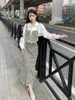Arbeitskleider Mädchen Anzug Damen Sommer Langarm Polo-Shirt Split Quaste Denim Langer Rock Zweiteiliges Set Mode Weibliche Kleidung