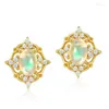 Studörhängen Natural Opal Earring S925 Sterling Silver 10K Gold Plated White Zircon Women Gemstone Fine Jewelry