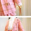 Kleding Sets Lente Herfst Meisjes Studenten Plaid Pak Lange Mouwen Vest Jas Plooirok Kinderen Baby Kids Outfits 230808