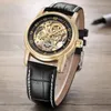 Relógios de pulso Clássicos Vintage Relógios Masculinos Relógio Esqueleto Masculino Aço Inoxidável Caixa Dourada Top Automático Relógios Mecânicos