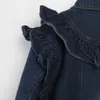 Jackor flickor ytterkläder baby flicka kläder faller vinter mode spets hem småbarn barn denim jacka långärmhet rufs jean coat 230808