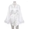 Vêtements de nuit pour femmes Sexy pyjamas plume chemise de nuit Satin à manches longues Robe blanc noir robe de soirée de mariée vêtements de maison