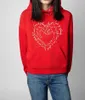 Zadig Voltaire Tide Designers Sportswear Letter Patchwork Love Hot Diamond Inner Lining Fleece Red Women Hoodie Classic Fashion Pure Cotton
