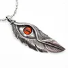 Pendant Necklaces AMUMIU Red Eyes Feather Punk Men Jewelry Stainless Steel Necklace Casting Wholesale Gifts For Father Man Male HP269B