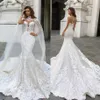 Robes De Mariée En Dentelle De Sirène Magnifiques Avec Cape Sheer Plongeant Cou Robe De Mariée Bohème Appliqued Plus La Taille Robes De Mariée De N297v