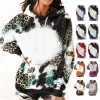 Wholesale Leopard Grain Adults Bleach Sweatshirts 100% Polyester Sublimation Blank Faux Bleached Hoodies Printable Logo Tie Dye Pullover Sweater Shirts FS9544