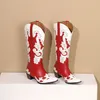 أحذية ركبة الكعب 608 Western Bonjomarisa High Pointed toe slip-on mixed cowboy cowbirl cowgirl antumn lady shoes 230807 935