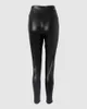 Мужские брюки из искусственной кожи с уплотнительным кольцом, декор, узкие женские брюки-карандаш с высокой талией, черные, однотонные, модные, повседневные, 230808