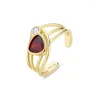 Cluster Rings Luxury S925 Sterling Silver 18K Gold Line Ring Red Zircon For Women 2023Trend 925 Jewelry All-Matched Charms