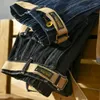 Men's Jeans 2023 Stretch Metal Belt Streetwear Denim Pants Baggy Man Clothing For Men Trousers