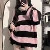 Women's Sweaters Deeptown Y2k Pink Striped Sweater Women Korean Fashion Pullover Kpop Knitwear Vintage Oversized Knitted Female Jumper Aesthetic 230807