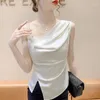 Débardeurs pour femmes Camisole à col diagonal irrégulier Femmes Lnterior Summer Sexy Loose Pure Desire Short Off-The-Shoulder Tops Femme Vêtements d'extérieur