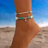 Tornozeleiras 3 pçs/conjunto Boho Corda Corrente Concha do Mar Tornozeleira Perna Tornozelo Pulseira Vintage Estrela do Mar Pingente Contas Pé Jóias de Praia