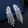 Boucles d'oreilles en peluche 925 aiguille en argent gouttes de fleurs colorées longues pour femmes dîner bijoux de fête nuptiale en gros