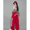 Men's Pants American street alphabet red loose straight drawstring mopping casual pants jazz dance hiphop hip hop sport 's 230808