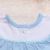 Set di abbigliamento 0 3 T Vestiti per bambina di Pasqua Tuta a mezza manica con ricamo di anatre di cartone animato Pagliaccetto blu Tuta in puro cotone 230807