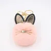 Cute Cat Pompom Keychain Metal Plush Ball Bag Oranments Gift Key Ring Chains Accessories Car Trinket Keyring Waist Buckle